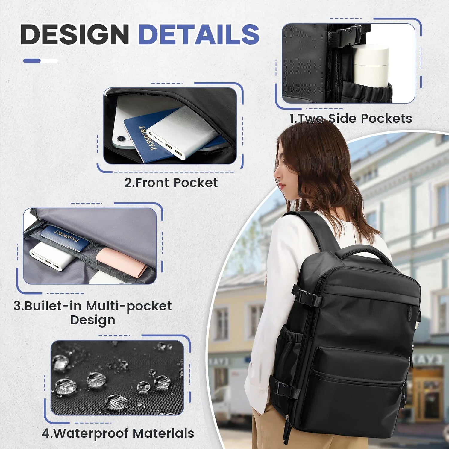 Vacuum Compression Travel Backpack with Pump Black-3