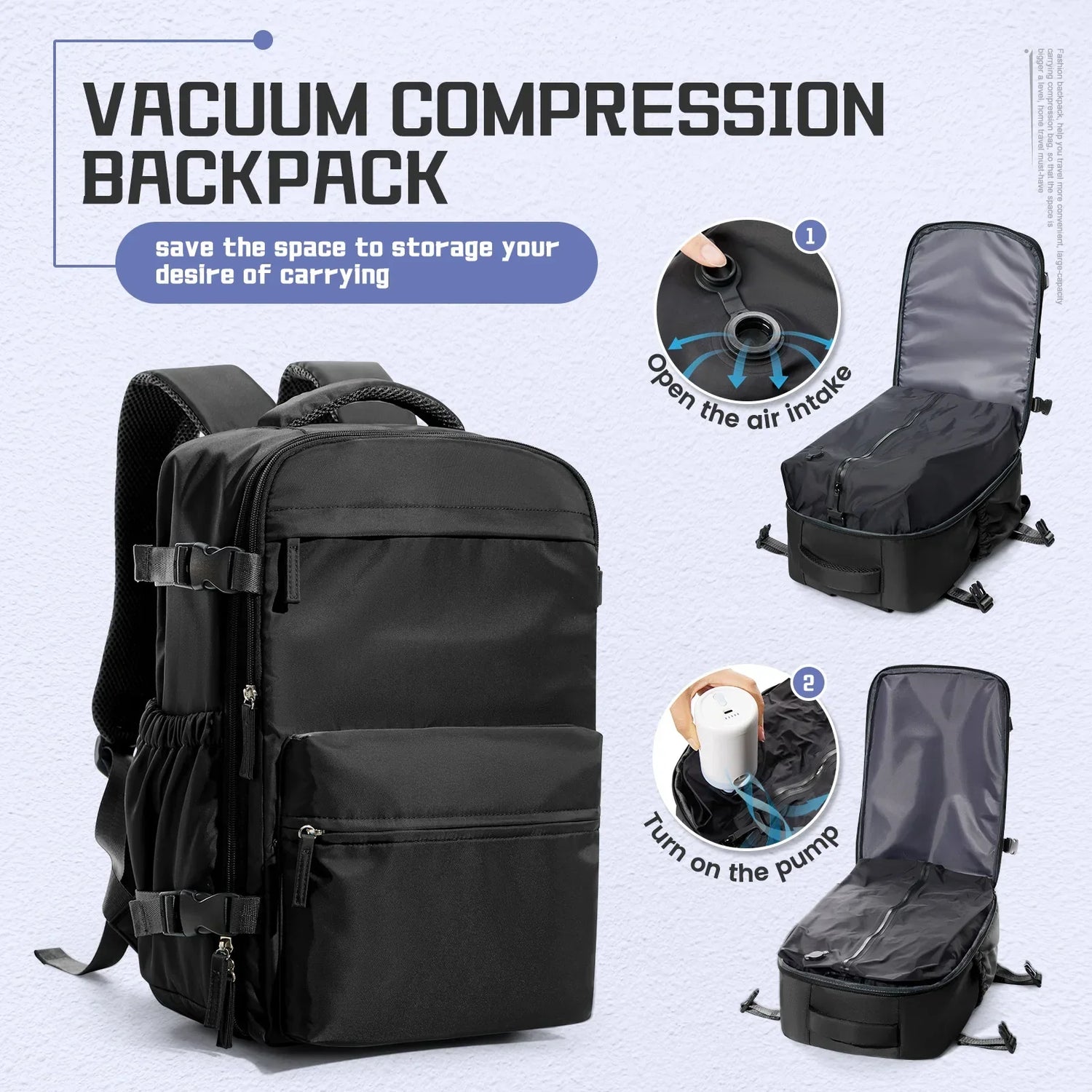 Vacuum Compression Travel Backpack with Pump Black-1